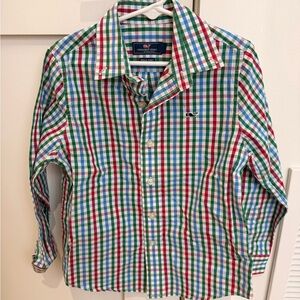 Vineyard Vines Boys Green Blue Red Plaid Button-Down Shirt